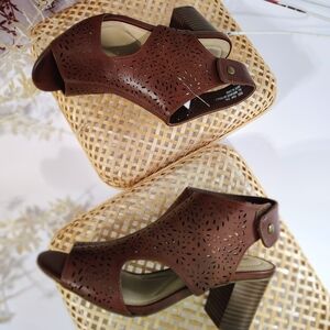 Cloudwalkers Brown Perforated Block Heel Sandals